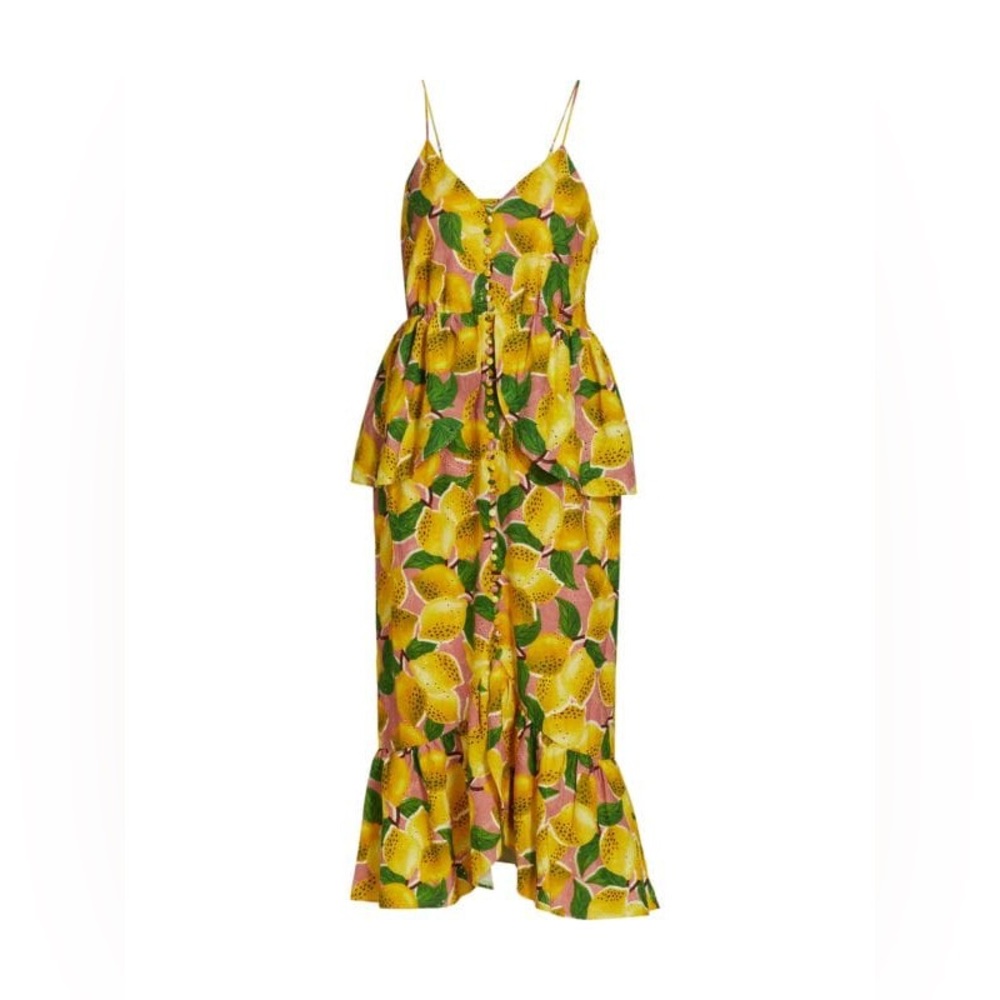 NWT FARM RIO Fresh Lemons Ruffle Midi Dress
